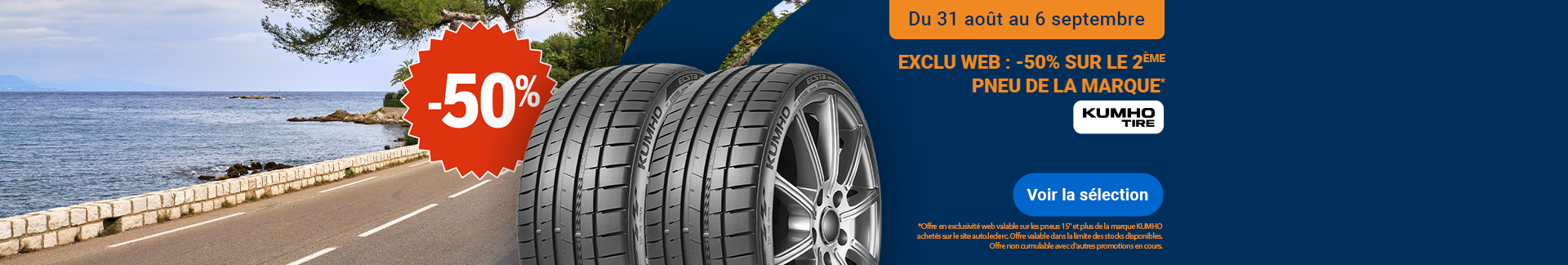 -50% sur le 2e pneu de la marque KUMHO du 31 août au 6 septembre